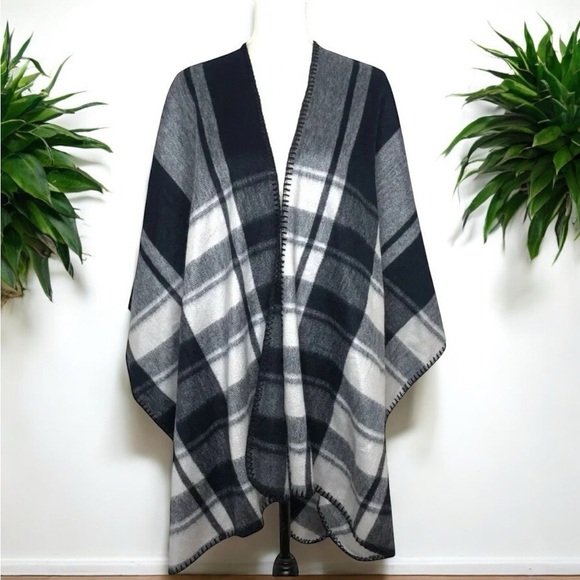 WOOLRICH One Size Plaid Gingham Polyester Cape Cardigan Lagenlook - Picture 7 of 7